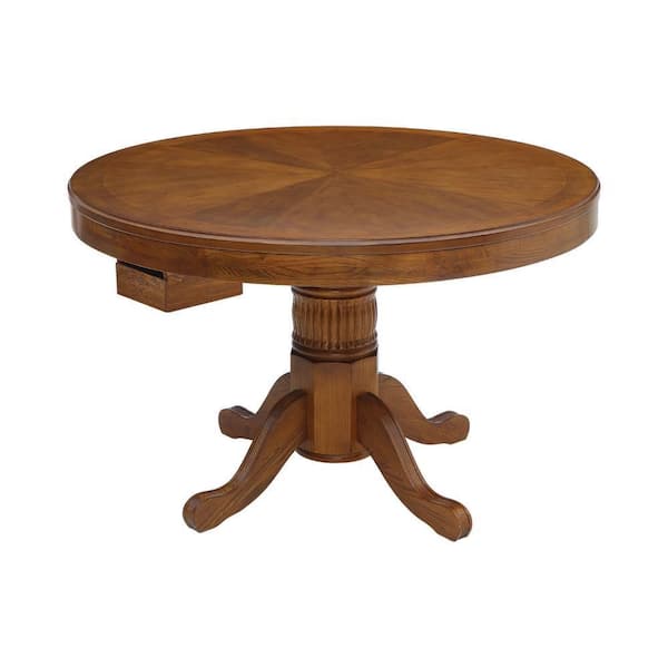 Benjara Brown Wood Round 47.25 in. Pedestal Base Dining Table Seats 4