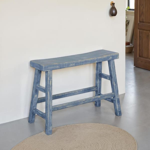 Benjara Rena Ocean Blue Bench with Counter Height 33 in.