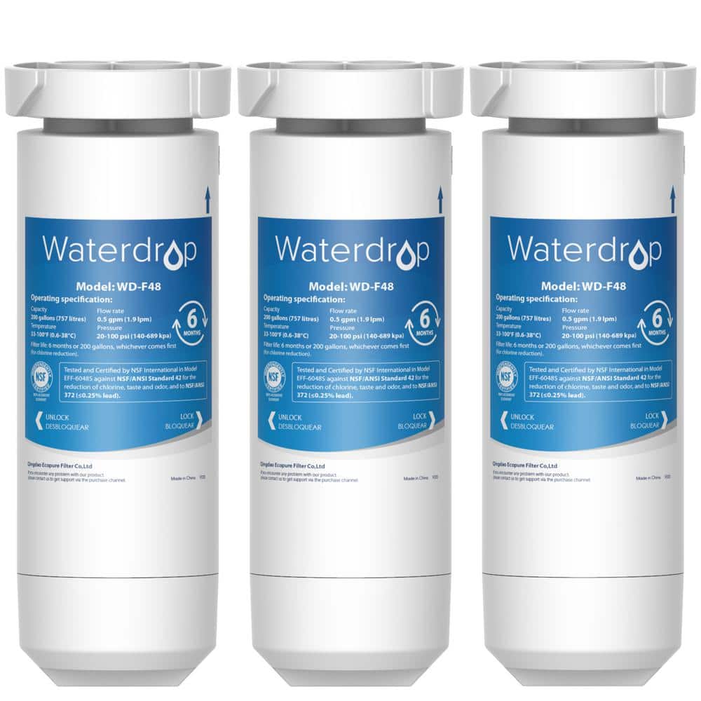 Waterdrop WD-XWF Refrigerator Water Filter, Replacement for GE XWF (WR17X30702) NSF 42 Certified, 3 Filters (Package may vary) -  B-WD-F48-3