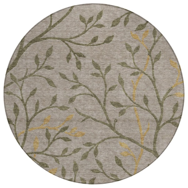 Chantille Machine Washable Indoor/Outdoor Abstract ACN3024 Taupe 8 ft. x 8 ft. Round Rug