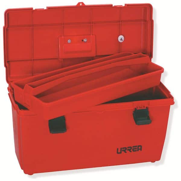 URREA 23 in. Plastic Red Tool Box with Metal Clasps