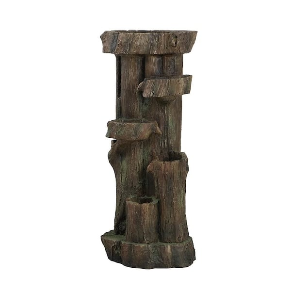 31.50 in. Brown Polyresin 5-Tiered Fountain with Light and Pump, Tree Trunk Design
