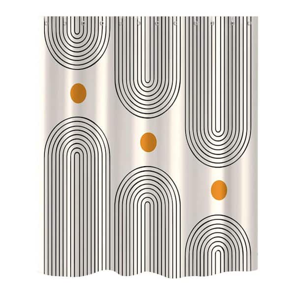 Boho Mid Century 72x72 Shower Curtain Minimalist Abstract Arch Sun Design Waterproof Fabric with 12 Hook Cream Polyester