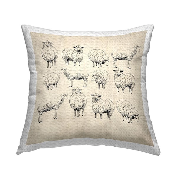 Vintage Sheep Farmhouse Tan Square Outdoor Throw Pillow