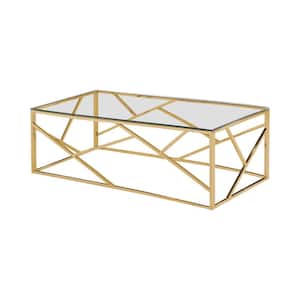 Edward Glass with Stainless Steel Rectangular 48 in. Coffee Table Gold