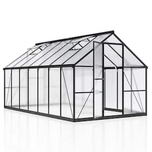 8 ft. W x 14 ft. D Greenhouse for Outdoors, Polycarbonate Greenhouse with Quick Setup Structure and Roof Vent, Black