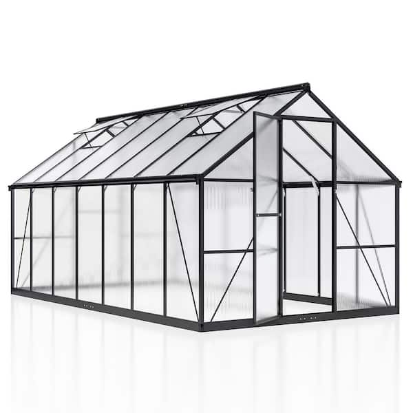 VIWAT 8 ft. W x 14 ft. D Greenhouse for Outdoors, Polycarbonate Greenhouse with Quick Setup Structure and Roof Vent, Black