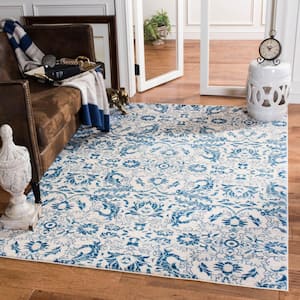 Evoke Ivory/Blue Doormat 2 ft. x 4 ft. Floral Area Rug