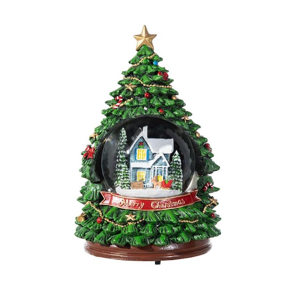 9.25 in. H Christmas Resin Lighted Musical Snowflakes Christmas Tree Waterglobe