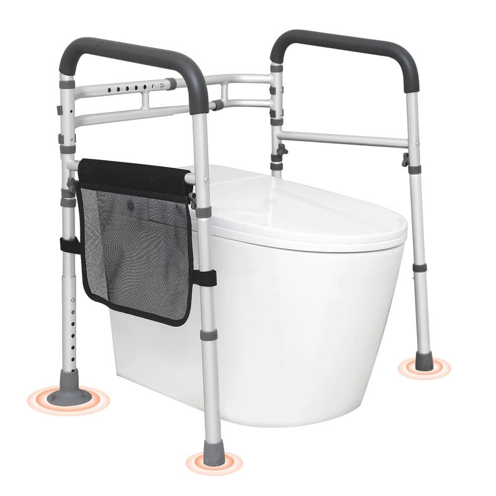 Adjustable Aluminum Toilet Safety Handrail with Storage Pouch
