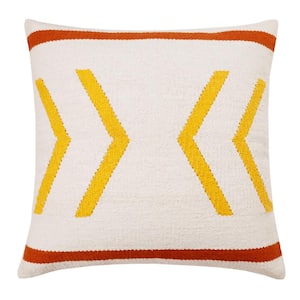 Southwestern White / Red / Orange Woven Geometric Chevron 20 in. x 20 in. Indoor Throw Pillow