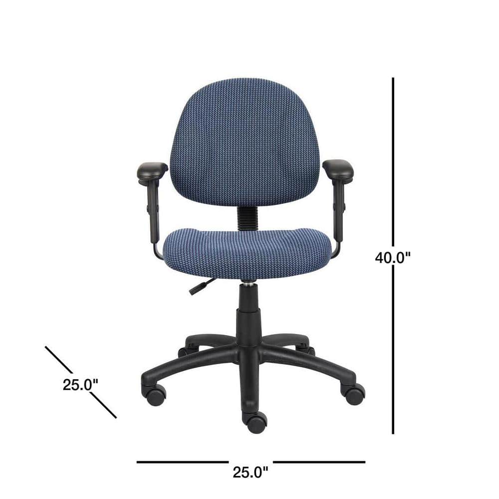 Elegant Blue Fabric Task Chair with Adjustable Arms and Swivel Base