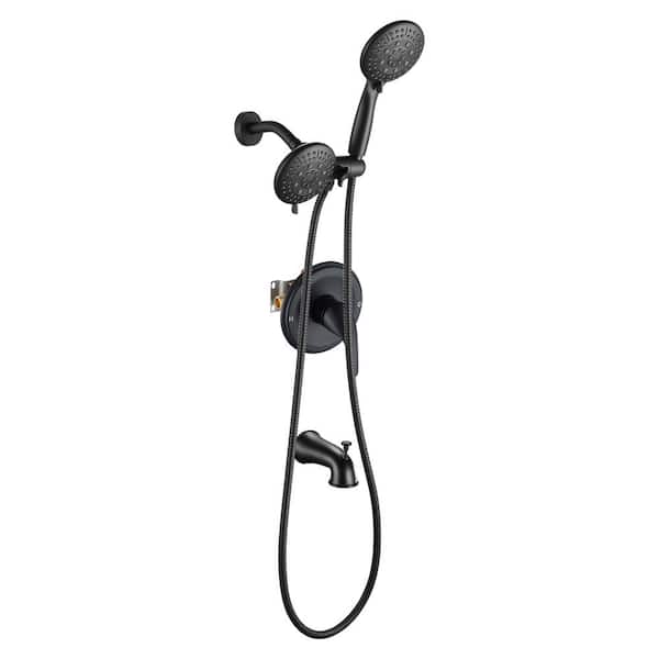 Heemli Rain Single Handle 5-Spray Tub Shower Faucet Handheld Combo with Valve 1.8 GPM Adjustable Dual Shower Heads in Black