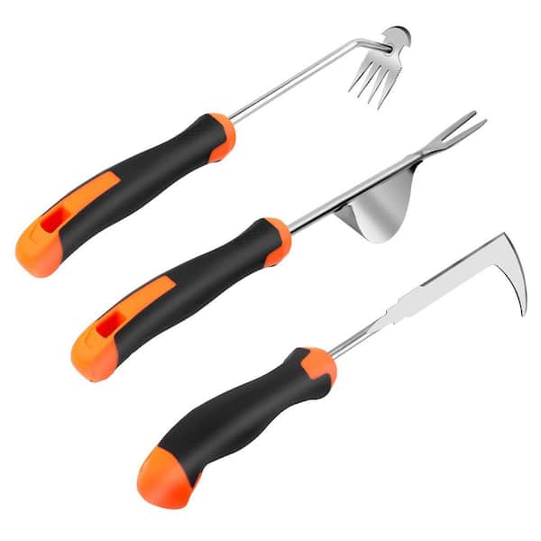 Misopily 13 in. Weeder Manual Puller Tool Set 3 Pcs with Rubber Handle 4 Teeth Crack Uprooting Crevice Gardening