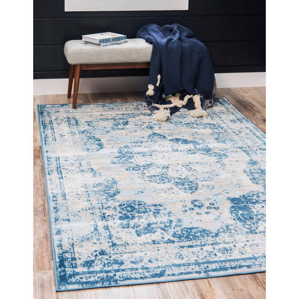 Sofia Collection Blue and Light Blue Low Pile Area Rug