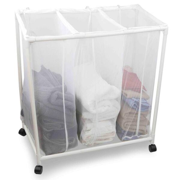 Sunbeam White Mesh Laundry Triple Sorter with Wheels MH10442