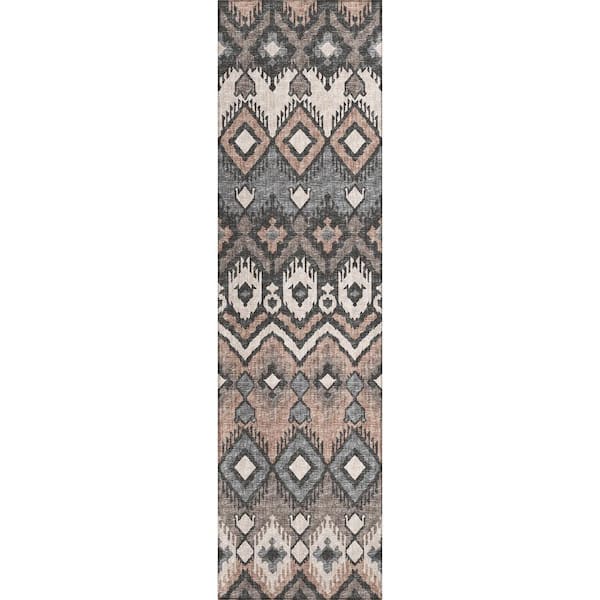 Yuma Brown 2 ft. 3 in. x 7 ft. 6 in. Geometric Indoor/Outdoor Washable Area Rug