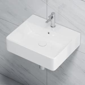 Turner Vitreous China 20 in. W x 16 in. D x 5 in. H Wall-Mount/Vessel Sink with Faucet Hole and Overflow in White