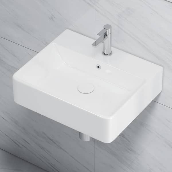 Eridanus Turner Vitreous China 20 in. W x 16 in. D x 5 in. H Wall-Mount/Vessel Sink with Faucet Hole and Overflow in White