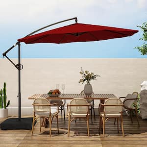 10 ft. Aluminum Offset Cantilever Patio Umbrella with Base Included and Infinite Tilt in Burgundy