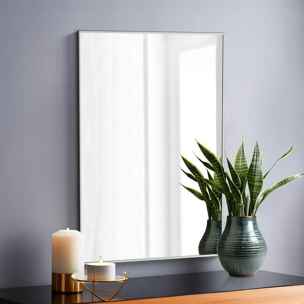 Lirago 26 in. W x 38 in. H Rectangular Metal Framed Bathroom Wall Mirror in Silver