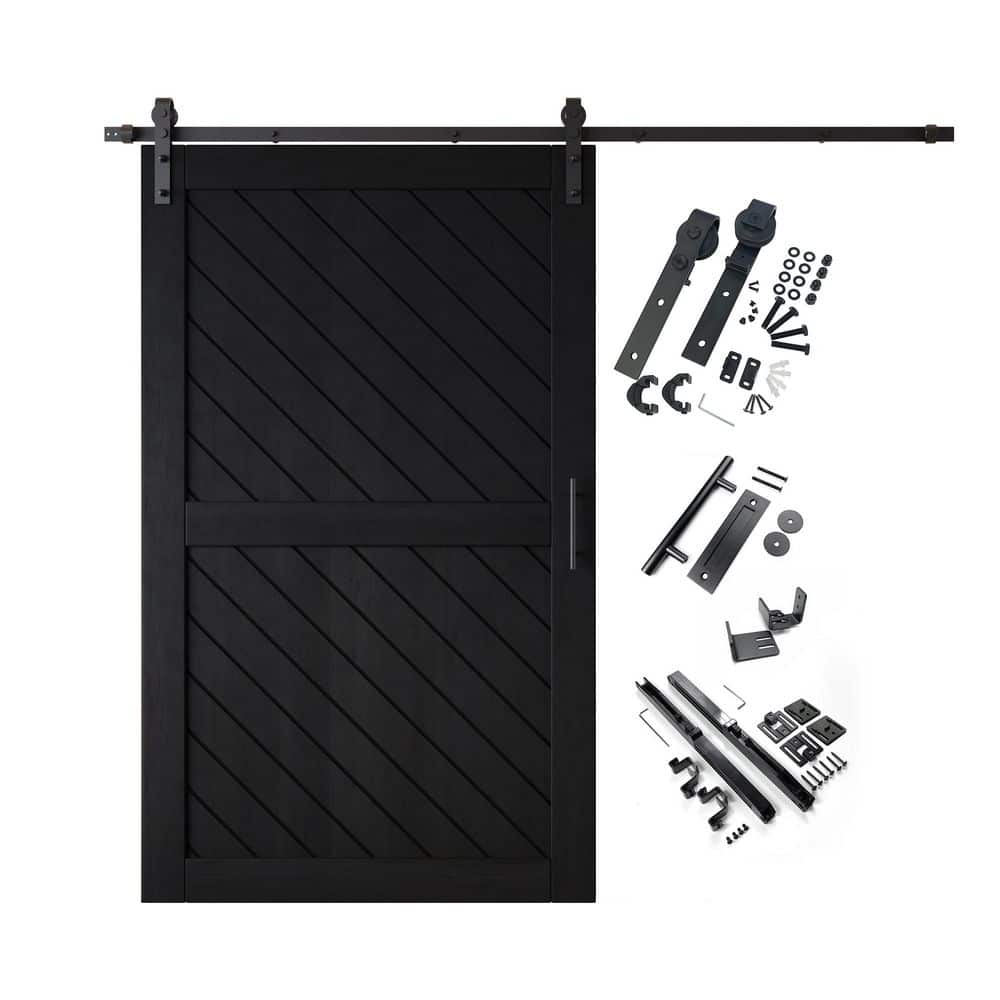 XT2 50 in. x 80 in. C-Panel Black Slanted Stripe Design Solid Pine Wood Sliding Barn Door with Hardware Kit price history on PriceWatchPro