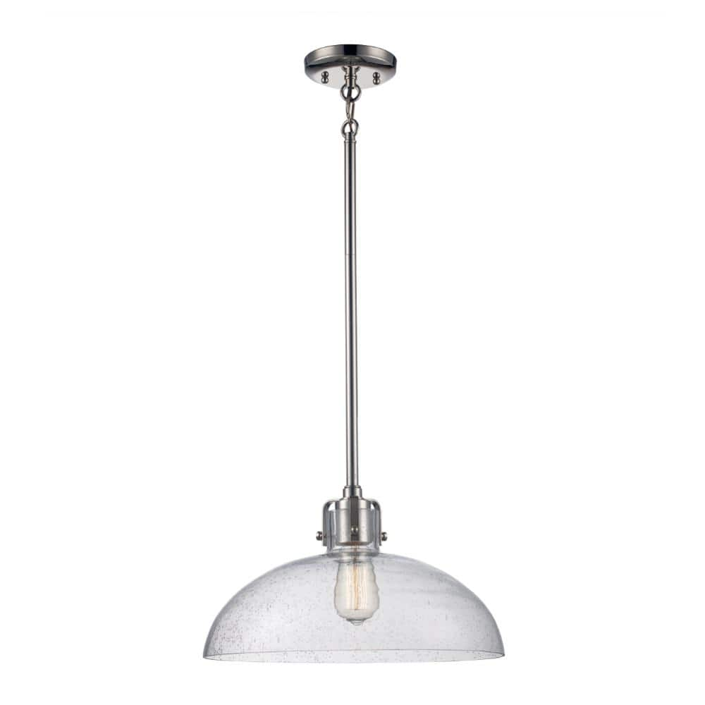 1-Light Polished Nickel Hanging Pendant Light Fixture with Seeded Glass Dome Shade -  Bel Air Lighting, PND-2069 PN