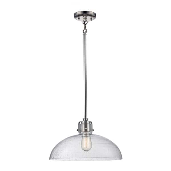Bel Air Lighting 1-Light Polished Nickel Hanging Pendant Light Fixture with Seeded Glass Dome Shade
