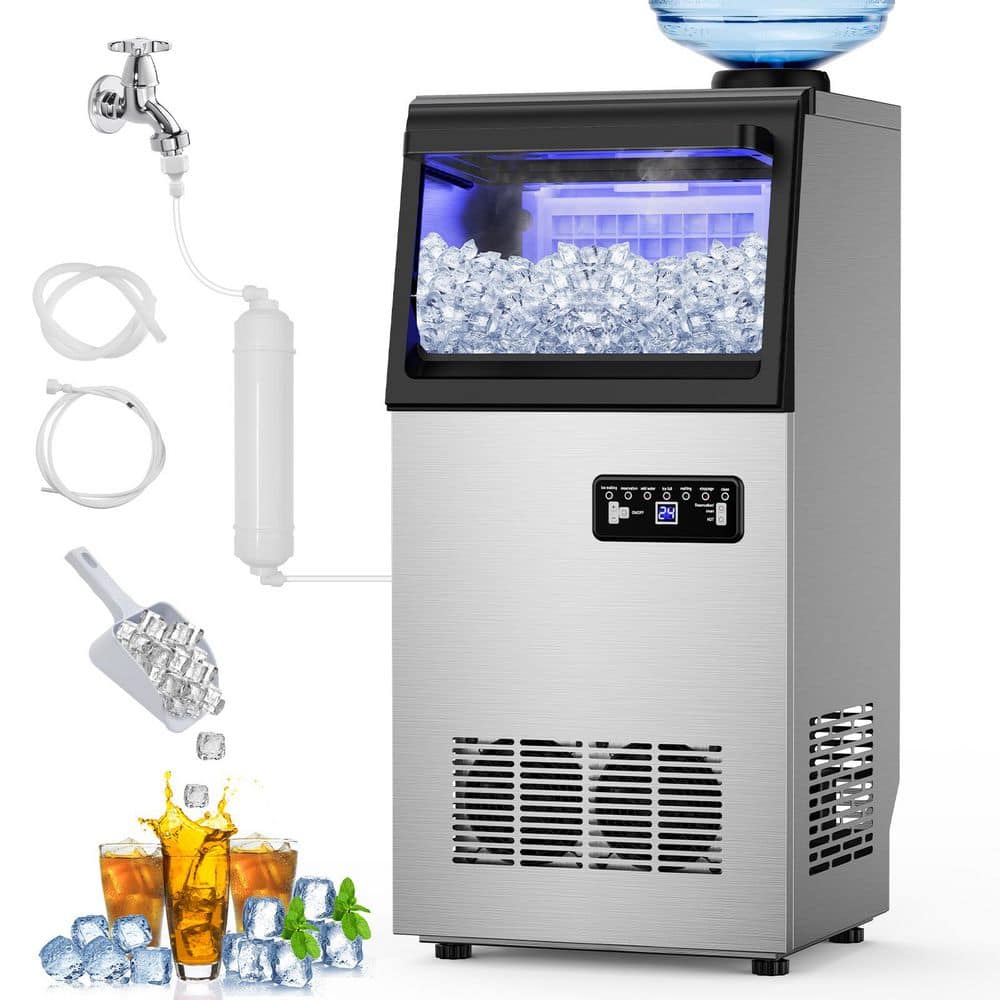 13.78 in.130 lb. Full Size Cubes Commercial Freestanding/Built-in Ice Maker in Stainless Steel with 24 lb. Storage Bin