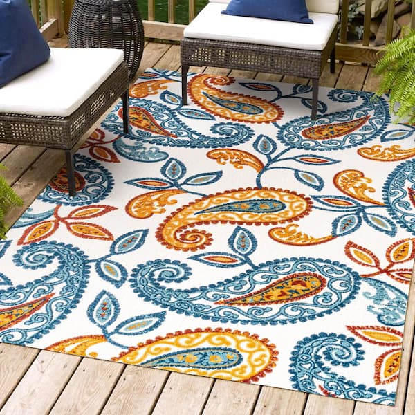 Julien Paisley High-Low Orange/Blue 4 ft. x 6 ft. Indoor/Outdoor Area Rug