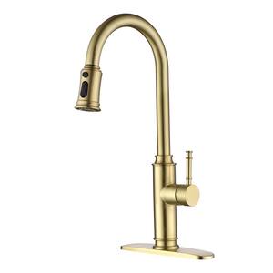 S6132P-ES Single Handle Pull Down Sprayer Kitchen Faucet with Deckplate, Pull Out Spray Wand in Brushed Gold