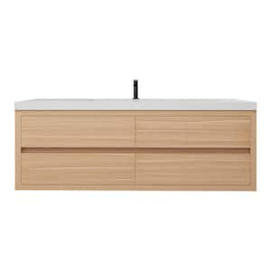 Louis 59 in. W x 20 in. D x 22 in. H Single Sink Floating Bath Vanity in Champagne Oak with White Acrylic Top