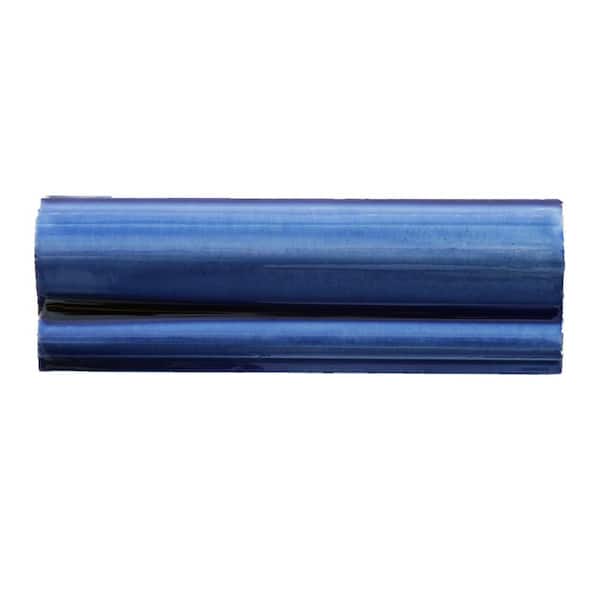 Solistone Hand-Painted Azul Blue 2 in. x 6 in. Ceramic Chair Rail Trim Wall Tile