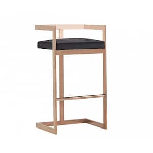 20 in. L x 16 in. W x 35 in. H Black and Gold Bar Stool with Leatherette Padded Seat and Cantilever Base