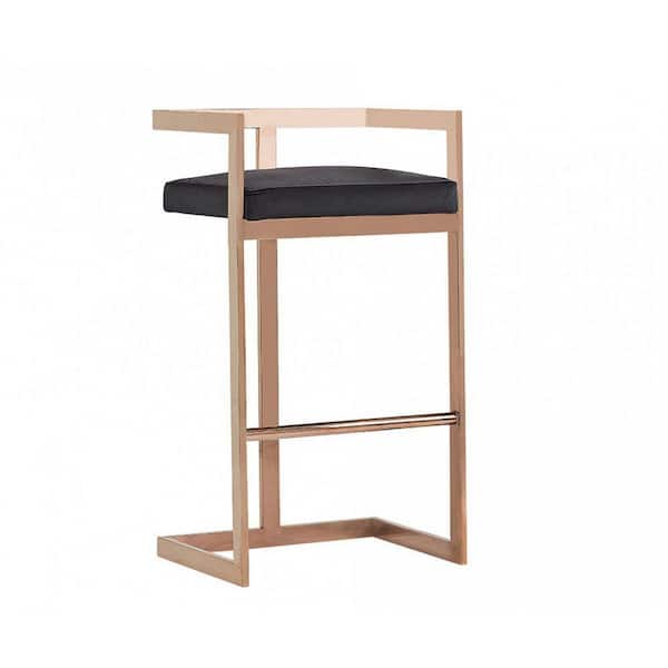 Benjara 20 in. L x 16 in. W x 35 in. H Black and Gold Bar Stool with Leatherette Padded Seat and Cantilever Base