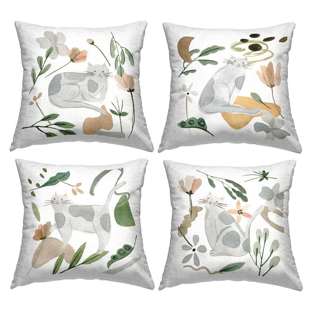 Casual Grey Spotted Cats Varied Botanical Sprigs Multi-Color Square Outdoor Throw Pillow 4-Pack price history on PriceWatchPro