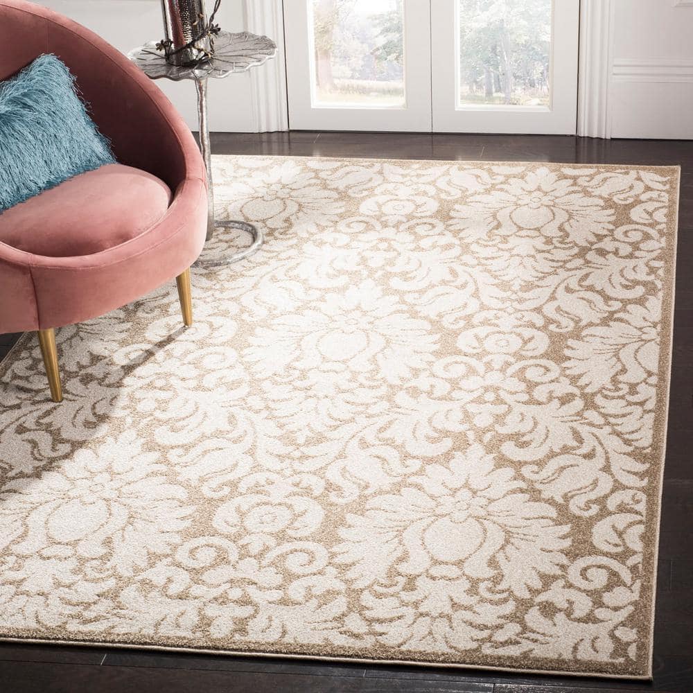 Wheat and Beige Floral Synthetic 6' x 9' Area Rug
