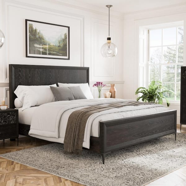 Jolt Brown Wood Frame Queen Panel Bed with Panel Headboard