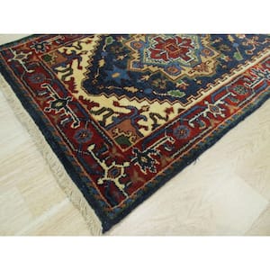 Serapi Navy 2 ft. 7 in. x 8 ft. Hand Knotted Wool Traditional Area Rug