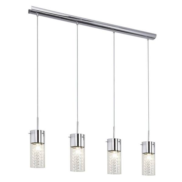 Eglo Diamond 40 in. W x 10 in. H 4-Light Chrome Linear Pendant Light with Clear Glass Shades