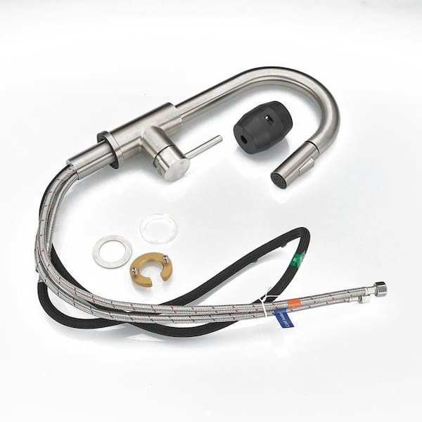 Single Handle Pull Out Sprayer Kitchen Faucet with Dual Function Spray Head Deckplate not Included in Brushed Nickel