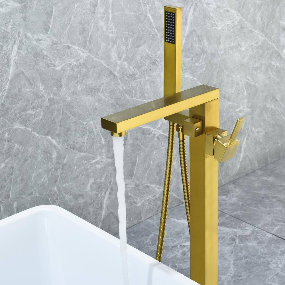 Brushed Gold Stainless Steel Freestanding Tub Filler with Handshower