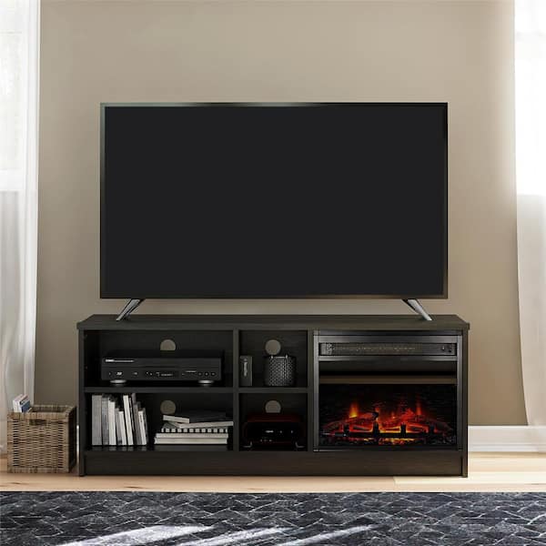 Ameriwood Home Noble Black Oak TV Stand Fits TV's up to 55 in. With Electric Fireplace Insert and 4-Shelves