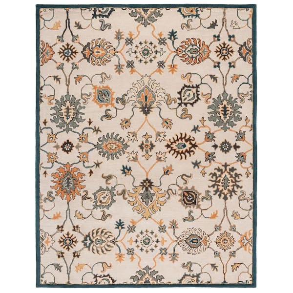 Heritage 8 ft. x 10 ft. Beige/Ivory Border Ornate Area Rug