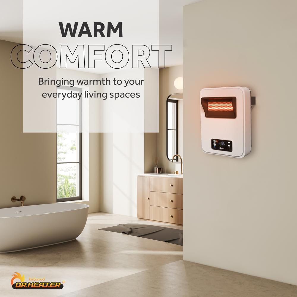 White Wall Mount 1500W Electric Space Heater with WiFi and Remote