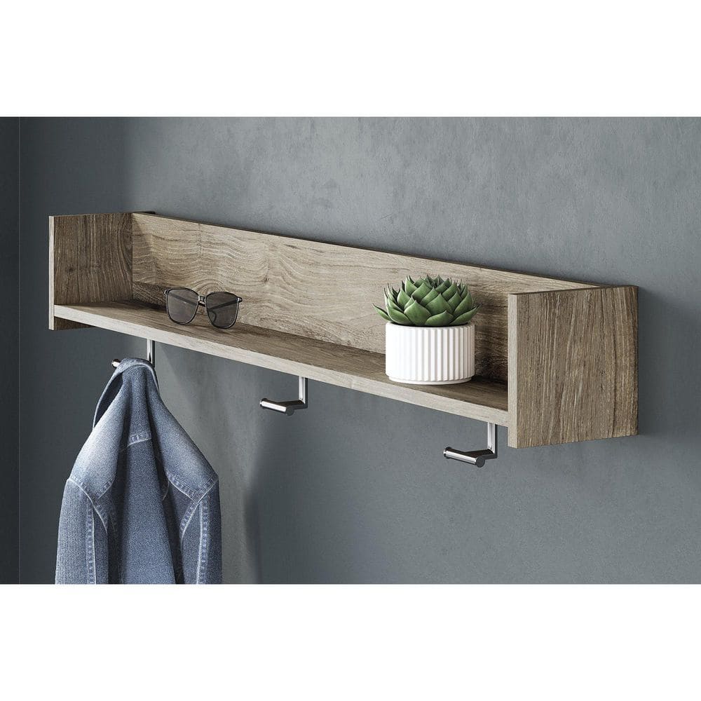 Oliah Brown Wall-Mounted Coat Rack with Shelf