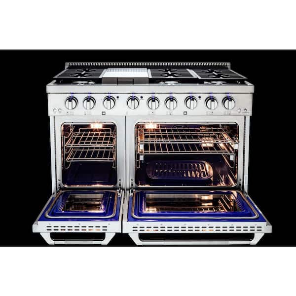 Randolph Collection 48" 7 Burners + Griddle Double Oven Gas Range in Stainless Steel