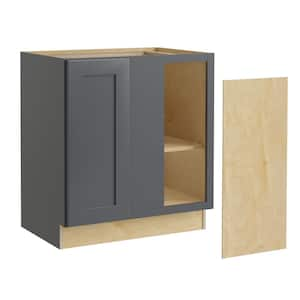 Newport 30 in. W x 24 in. D x 34.5 in. H Assembled Plywood Blind Base Kitchen Cabinet in Deep Onyx with Soft Close RH