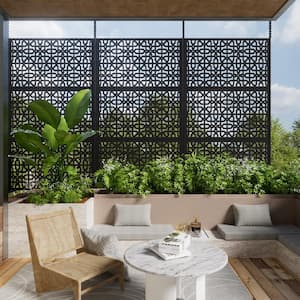 72 in. Galvanized Steel Outdoor Garden Fence Privacy Screen Garden Screen Panels Perilla Pattern in Black