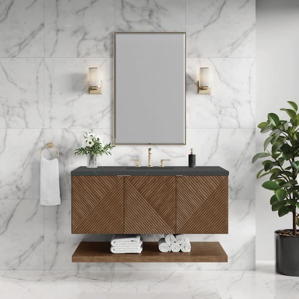 Marcello 48.0 in. W x 23.5 in. D x 37.18 in. H Single Bathroom Vanity in Chestnut with Charcoal Soapstone Quartz Top
